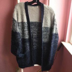 Fuzzy blue cardigan sweater